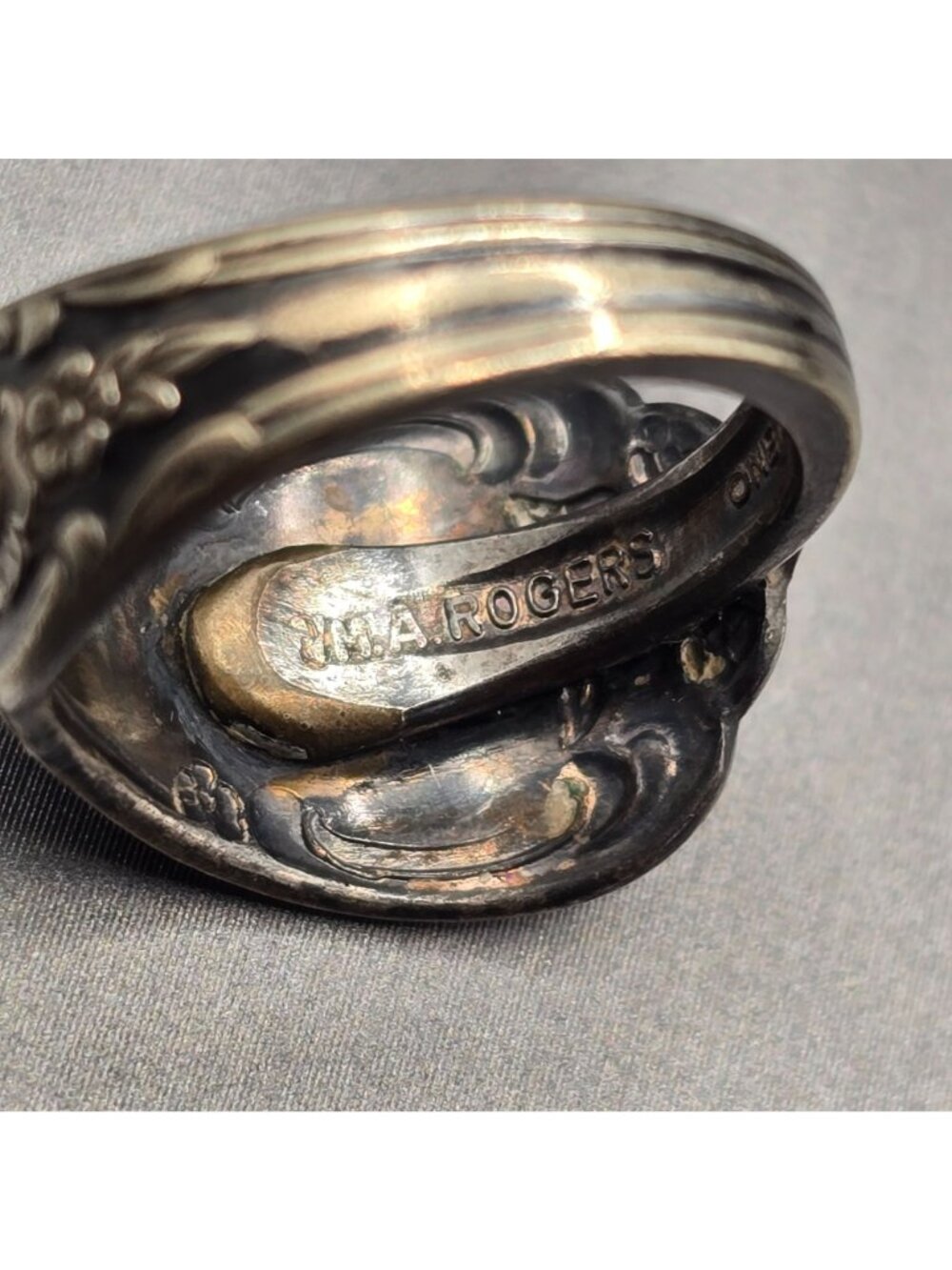Vintage Oneida Silver Plate Spoon Ring Size 5 Rustic Floral Tapered Adjustable - Picture 6 of 10